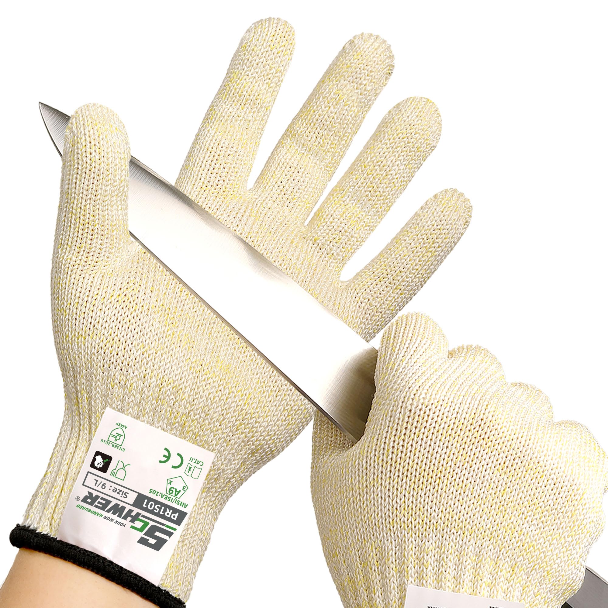 Schwer SlicePro ANSI A9 Cut Resistant Gloves, Food Grade Cutting Gloves for Kitchen Food Prep, Mandoline Gloves for Meat Cutting, Oyster Shucking, Fish Fillet Processing, PR1501, 2 Pairs, L