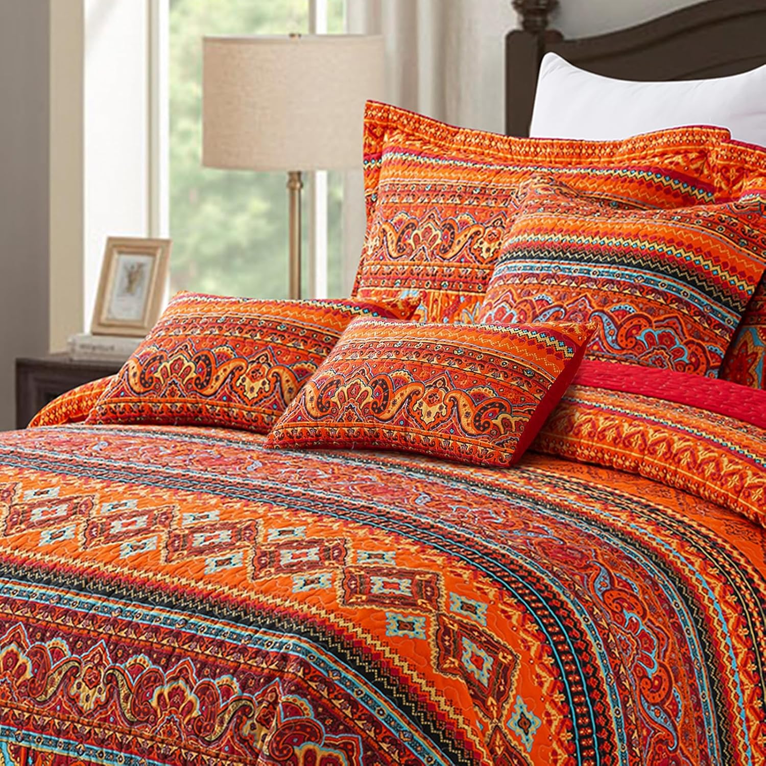 VAPUTAR Boho Decorative Waist Pillow Covers for Couch Bed Sofa,Cushion Covers 12 x 20 Inch Square Farmhouse Throw Pillow Covers Set of 2(Red, Bohemian Striped Pattern)