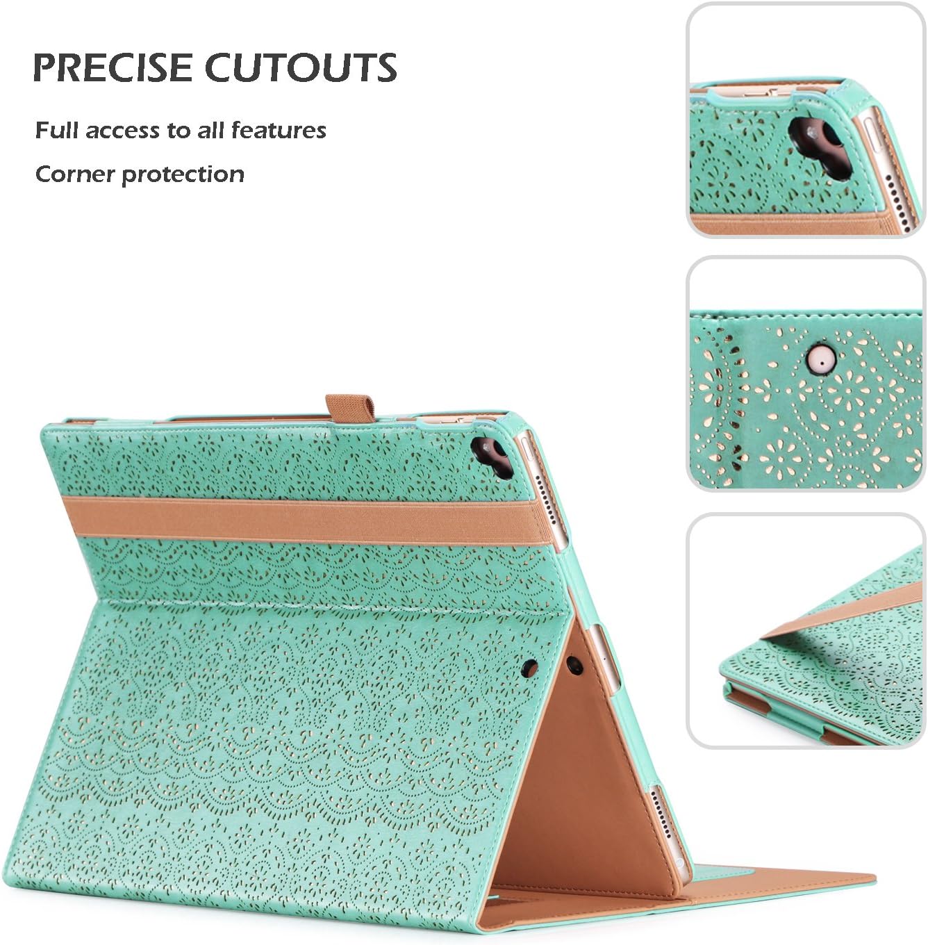iPad Pro 12.9 (Compatible with 2017 and 2015 Model) Case, WWW [Luxury Laser Flower] Premium PU Leather Case Protective Cover with Auto Wake/Sleep Feature for iPad Pro 12.9 (Both 2017 and 2015) Green