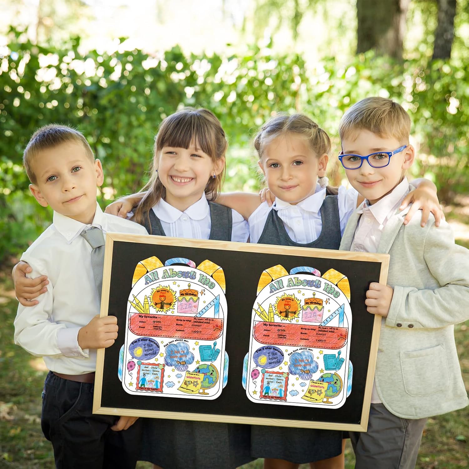 ZOIIWA 40 Schoolbag Read All About Me Posters Star Students Posters to Fill in for Kids Students Teachers All About Me Poster Decoration Elementary School Kindergarten Classroom Supplies