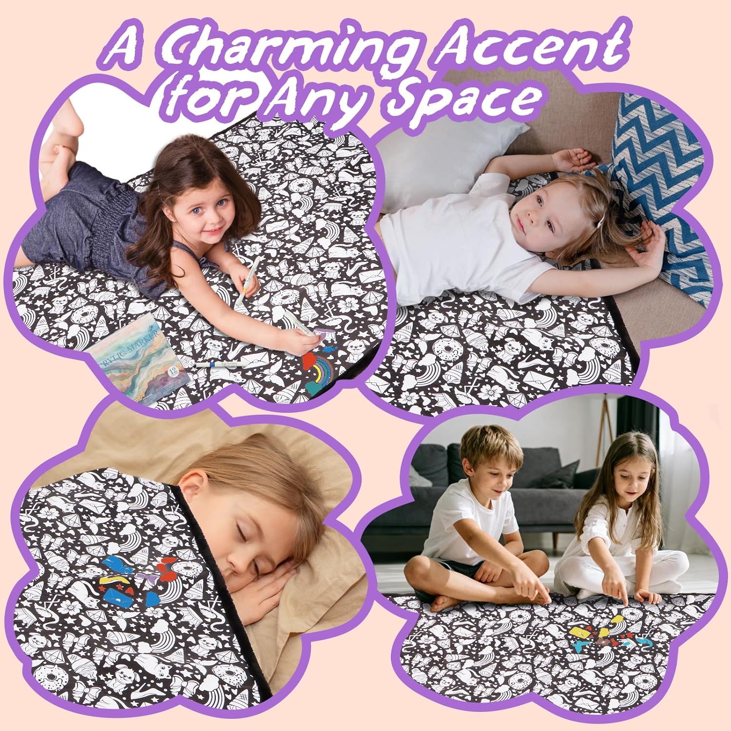ZHOYIMIMI DIY Coloring Blanket for Adults, Color Your Own Blanket with 12 Markers, Washable Cozy Velvet Kit for Everyday Use & Home Decor, Adds a Unique Touch to Living Rooms or Kids' Spaces (Animal)