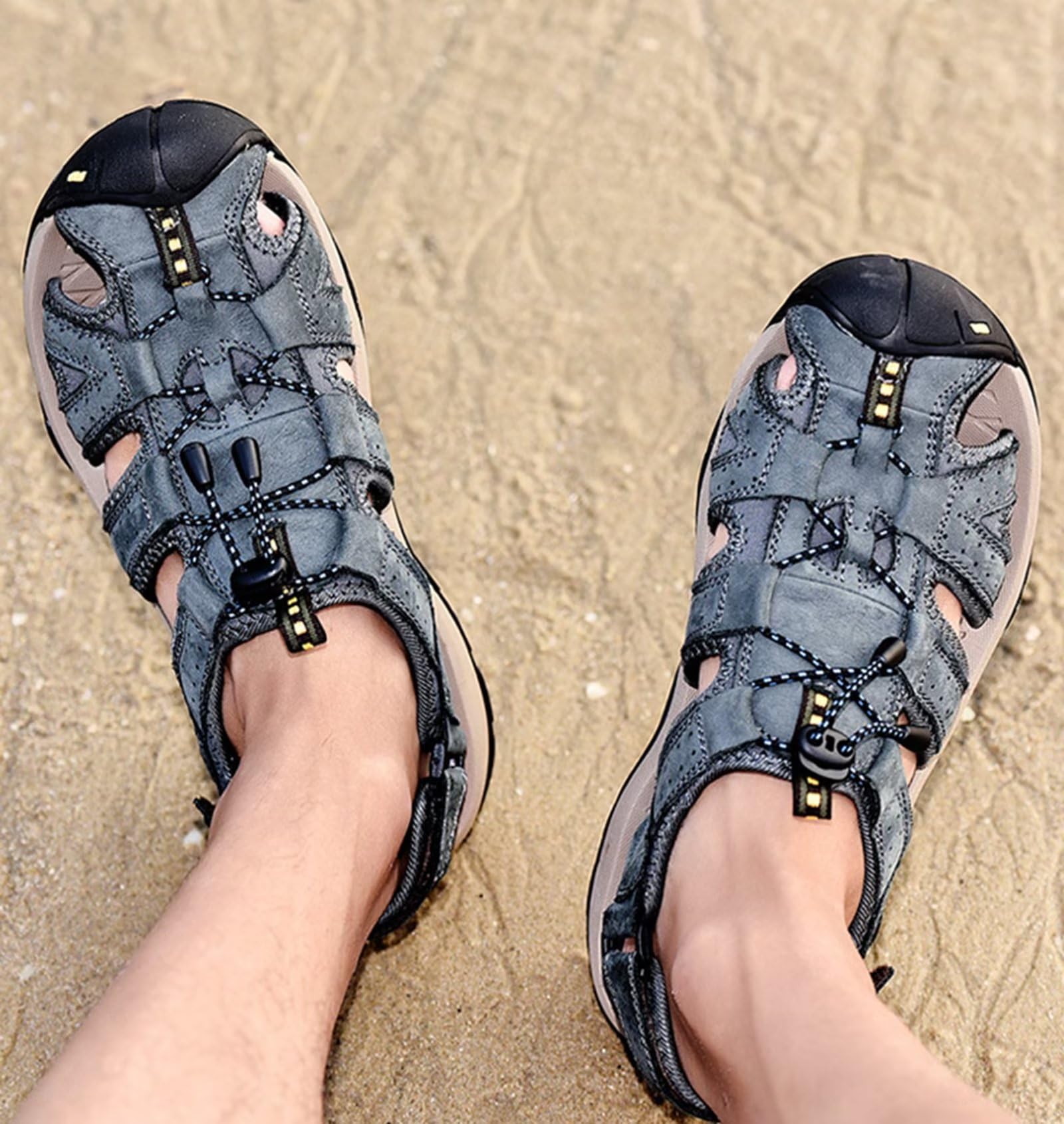 Sandali Trekking Uomo Estivi,All'aperto Sandalo Sportivi per Montagna Passeggiata Spiaggia,Sandali in Pelle Uomo Punta Chiusa
