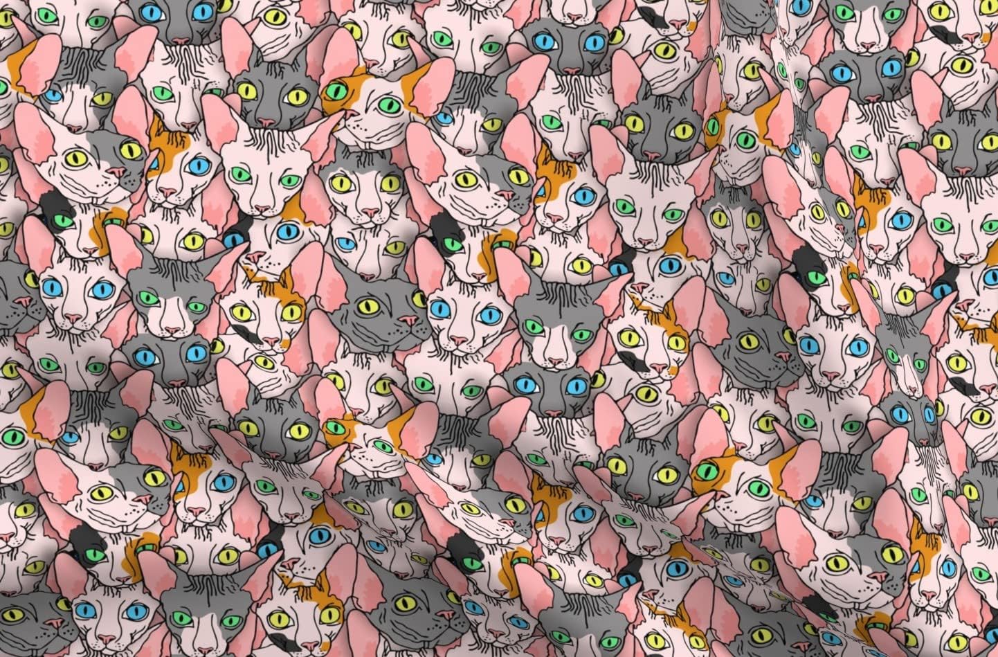 Spoonflower Fabric - Sphynx Sphinx Naked Cat Hairless Pet Vet Weird Nude Animal Print Printed on Upholstery Velvet Fabric Fat Quarter - Upholstery Home Decor Bottomweight Apparel