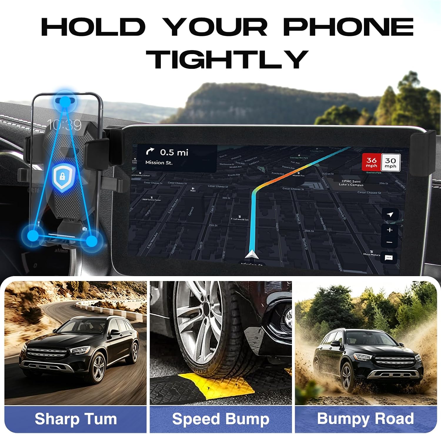 Sunsdrew Car Phone Holder for 2020-2022 Mercedes Benz GLC / 2019-2021 C-Class Accessories,Adjustable GPS Phone Mount for 10.25-inch Screen,Hands-Free Ultra Stable Air Vent Phone Stand