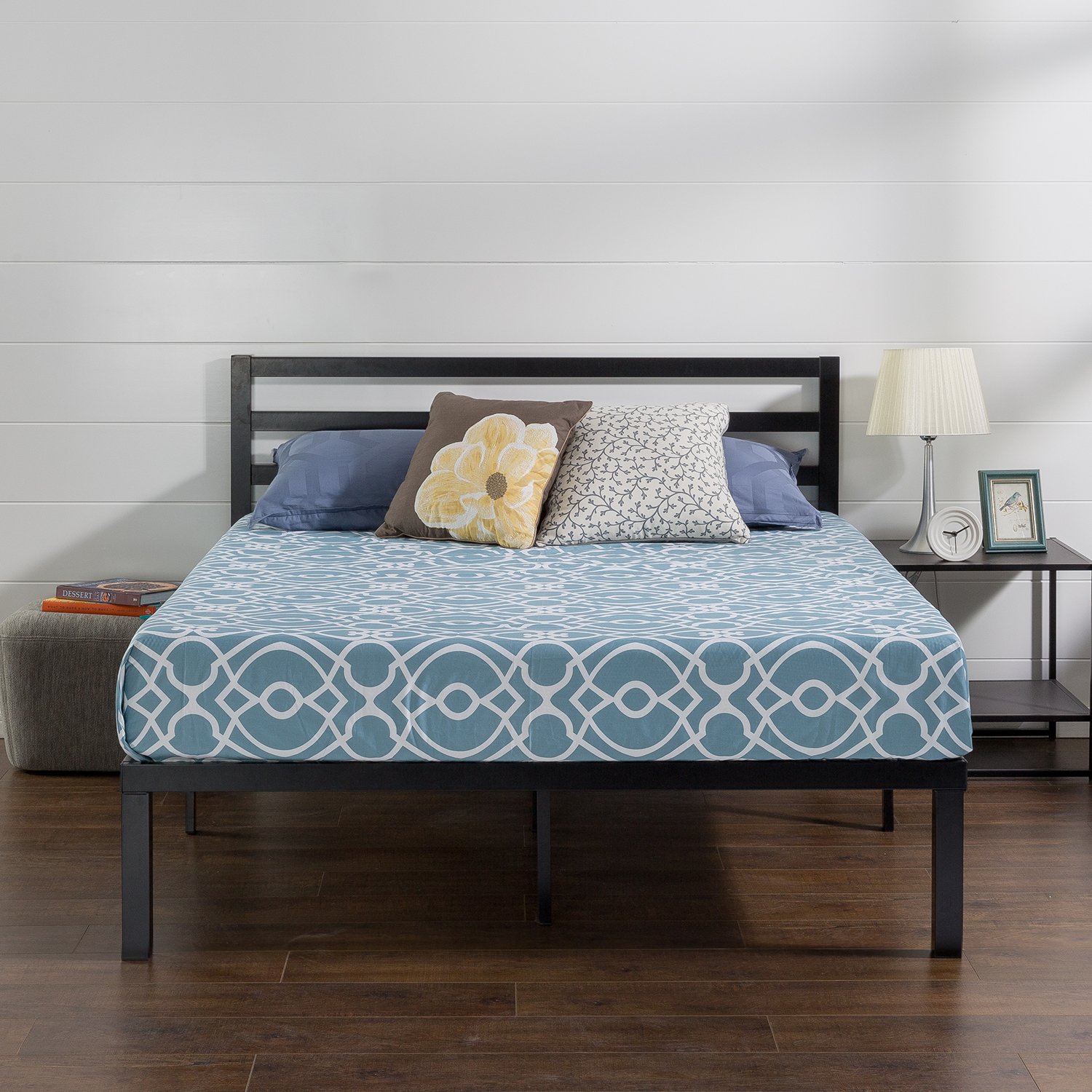 ZINUS 14 Inch Luis Quick Lock Metal Platform Bed Frame with Headboard Mattress Foundation, No Box Spring Needed, Queen, Black