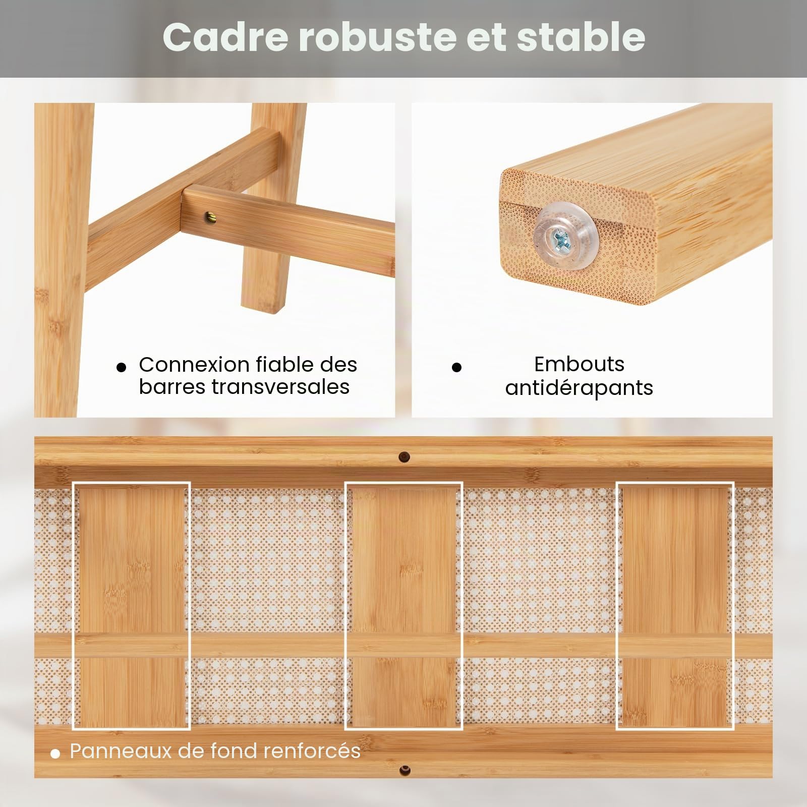 GIANTEX Banc Salle a Manger pour 2 Personnes, Banc Bois en Bambou avec Siège en Rotin PVC Respirant, Patins Antidérapants, Banquette pour Chambre, Salon, Jardin, Charge 300 kg, Naturel