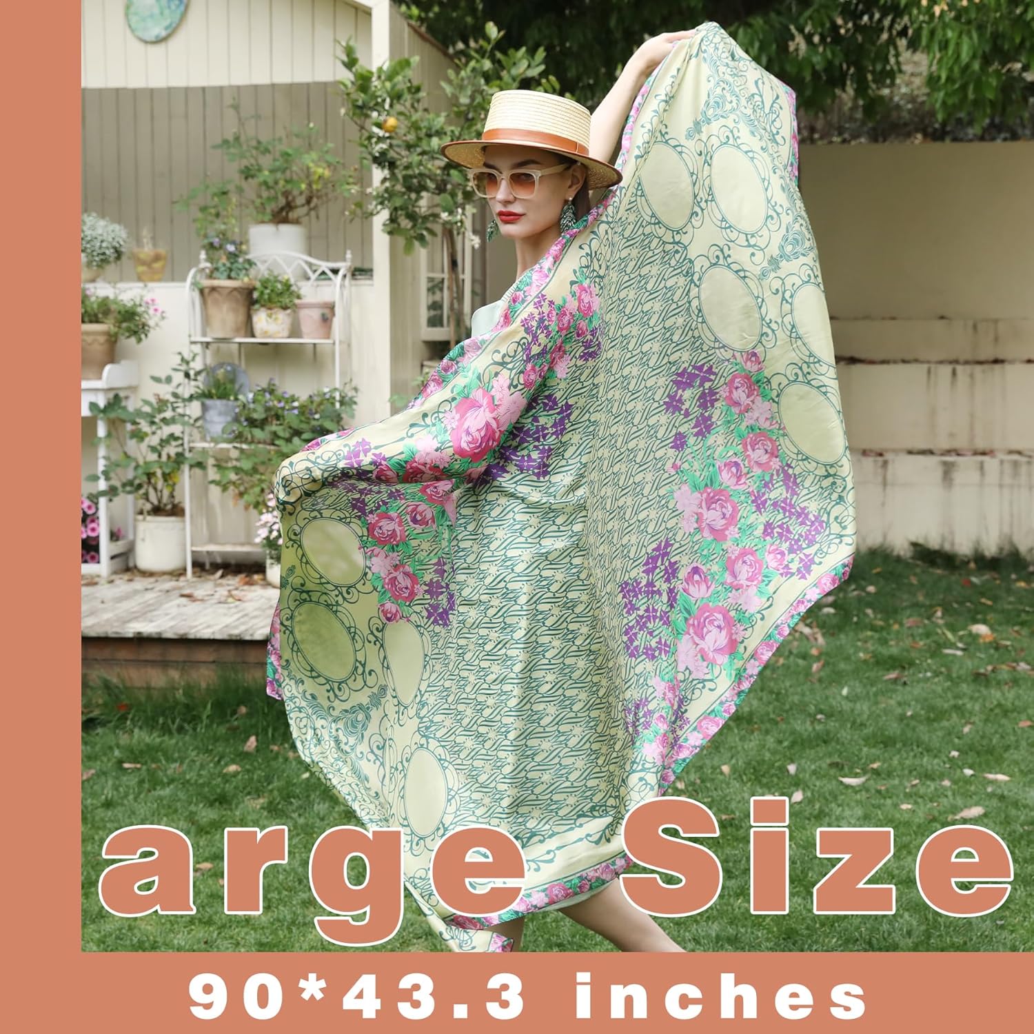 DANA XU Women's 100% Mulberry Satin Silk Pashmina Shawl Wraps Extra Large Floral Scarf for Evening Dresses, Soft Oversized - Image 3