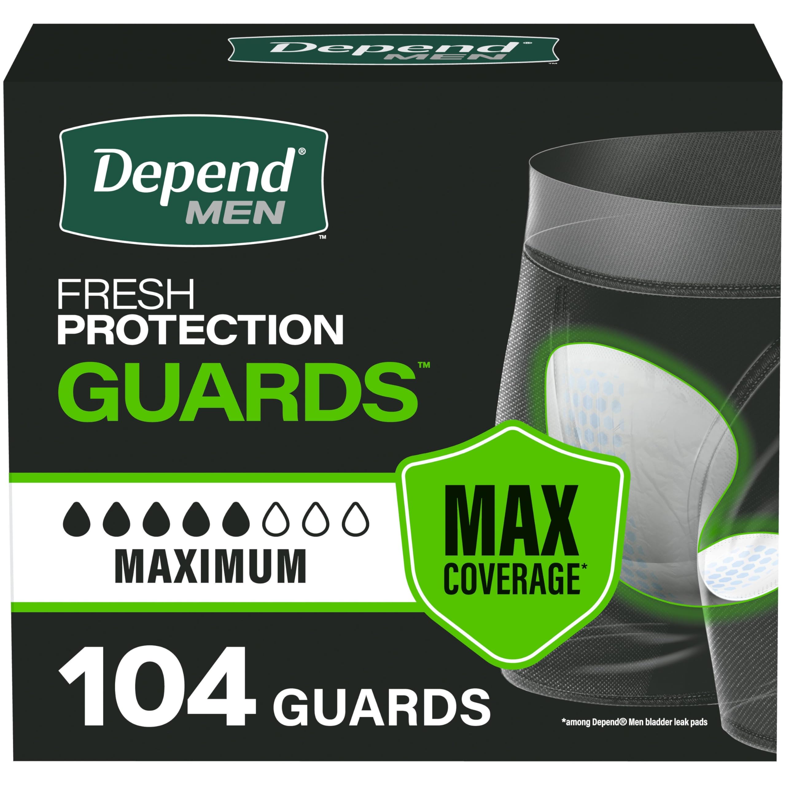 Depend Guards Incontinence Pads for Men, Maximum Absorbency, 104 Count, Packaging May Vary (1 pack of 52 only)