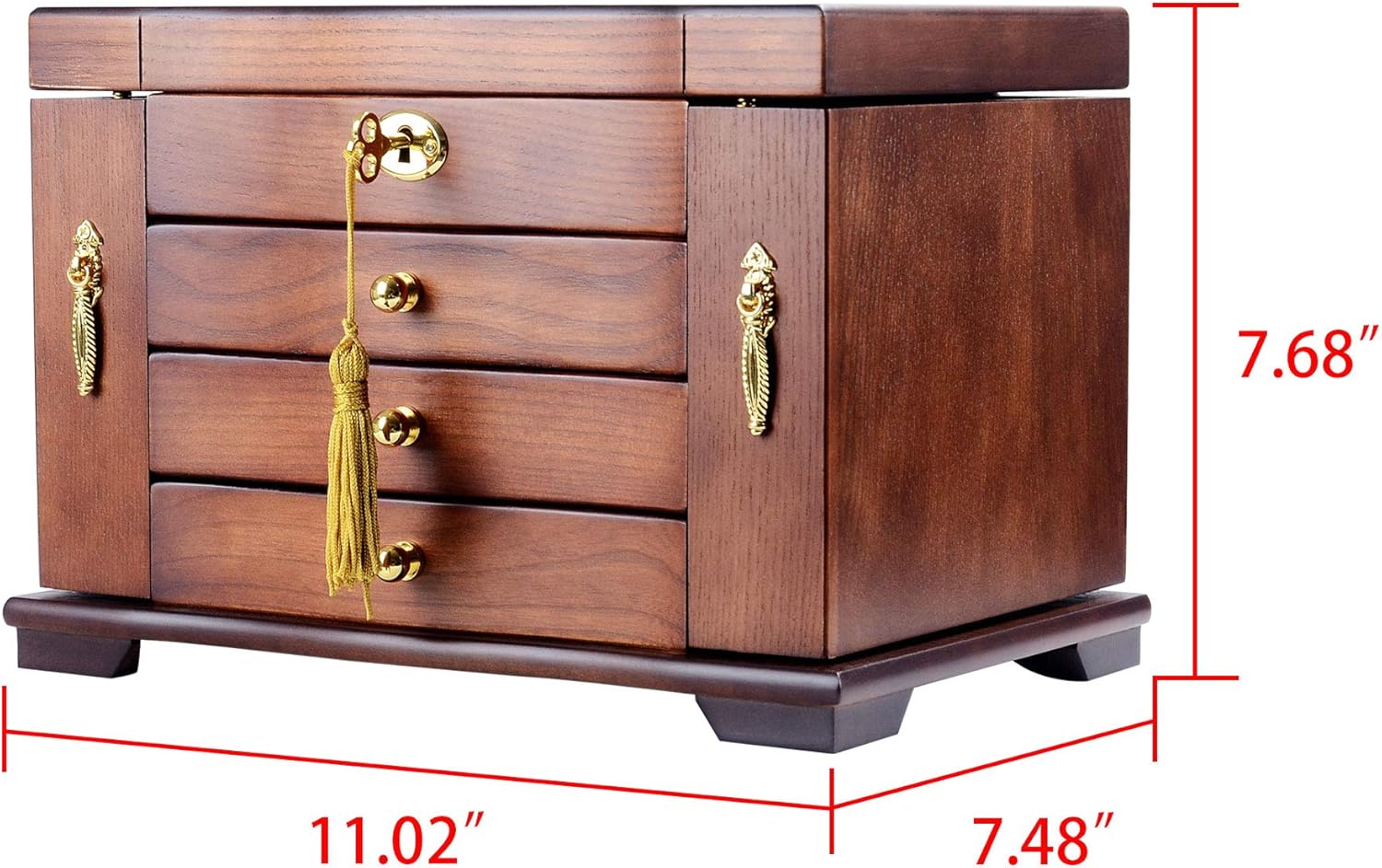 Kendal Hardwood Large Wooden Jewelry Box Organizer with Mirror and Lock WJC03HT : Clothing, Shoes & Jewelry