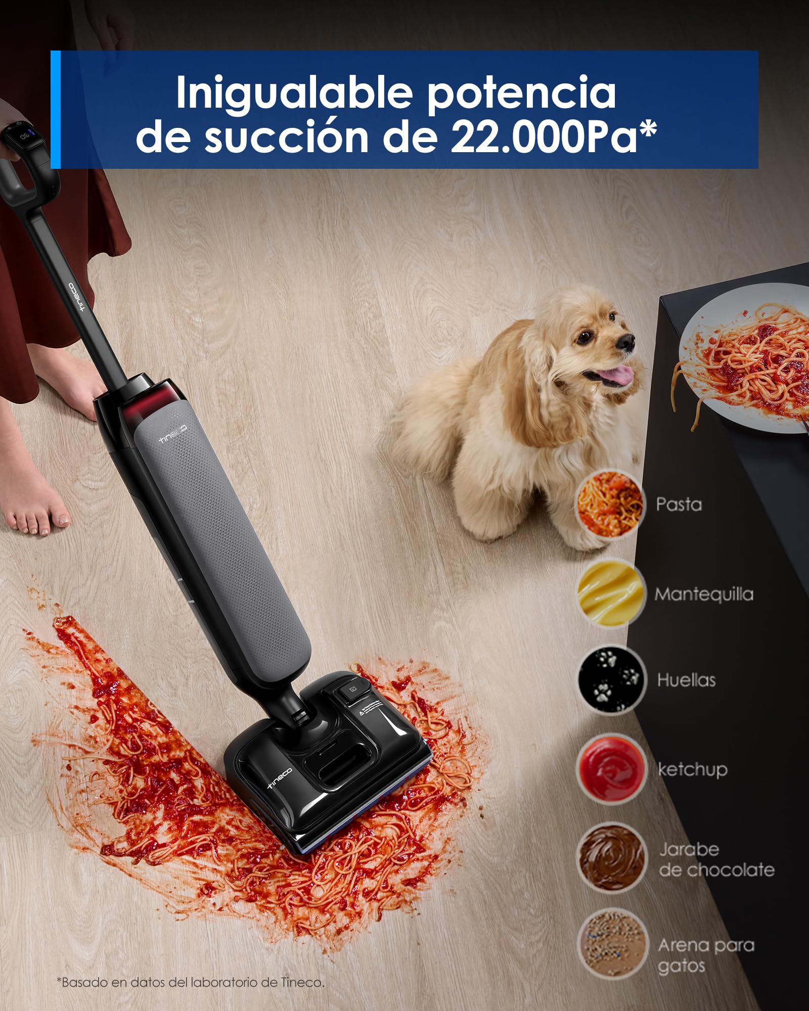 Tineco Floor One S7 Artist Aspiradora en seco y húmedo, Succión de 22 kPa, Diseño antienredos DualBlock - Secado rápido a 85 °C - 50 min de autonomía - Limpieza de Bordes por Ambos Lados