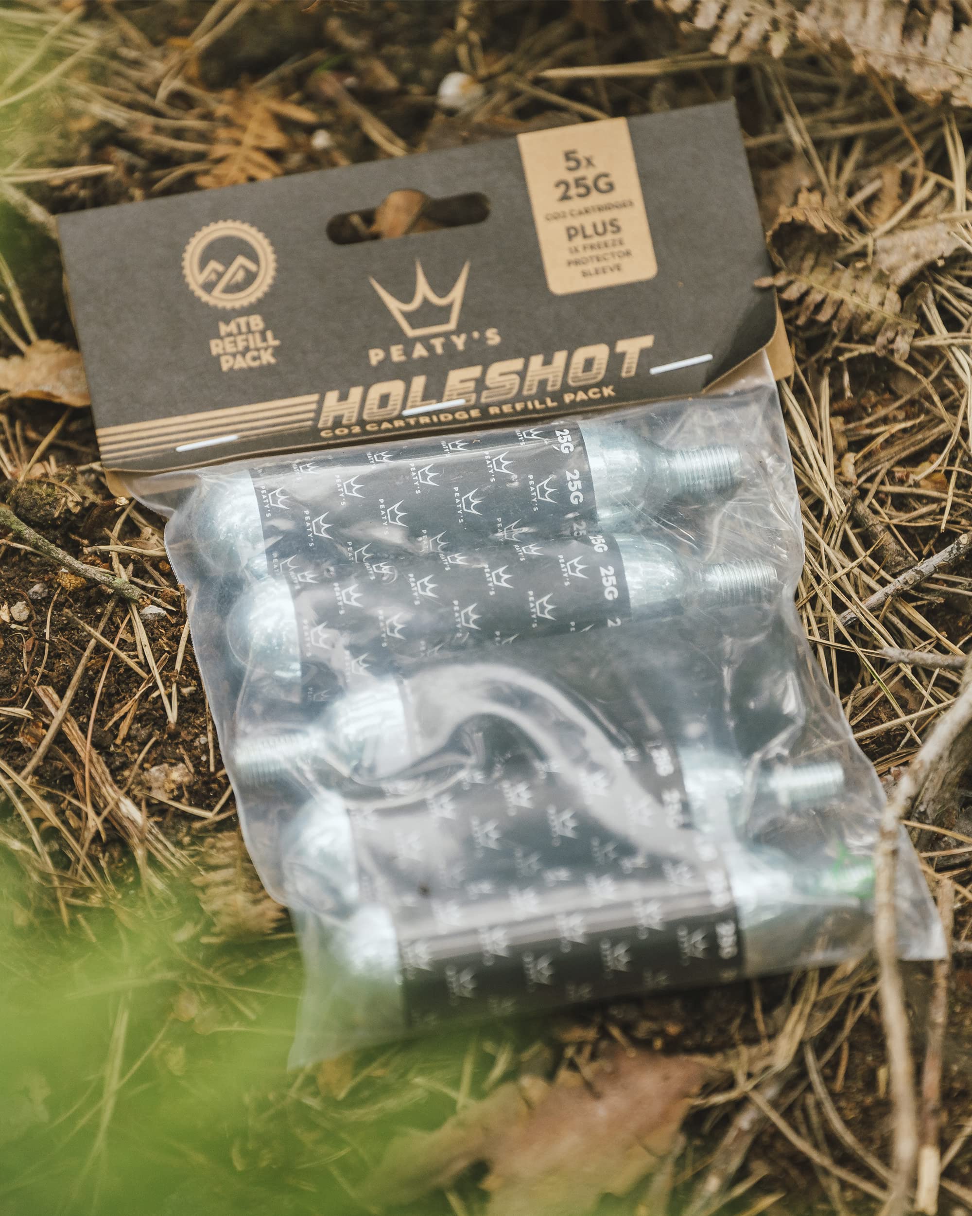 Peaty's Holeshot Recharge Pack - 5 Cartouches CO2 avec Couvercle Antigel pour Pompe à Vélo, Gonfleur CO2 Vélo Couvercle Antigel à Fond Fermé, Efficace Alternative à la Pompe à Air