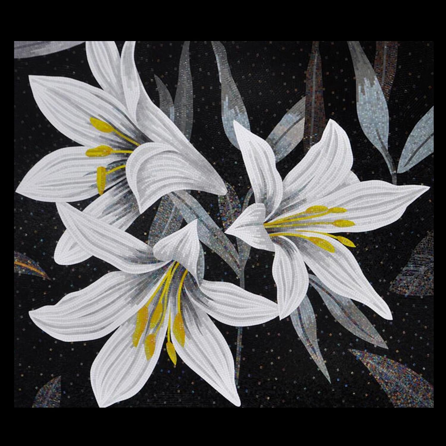 Handmade Lovely Lilies Glass Mosaic Wall Art, Floral Tile Mosaic Artwork, Hand-Cut Botanical Contemporary Wall Décor
