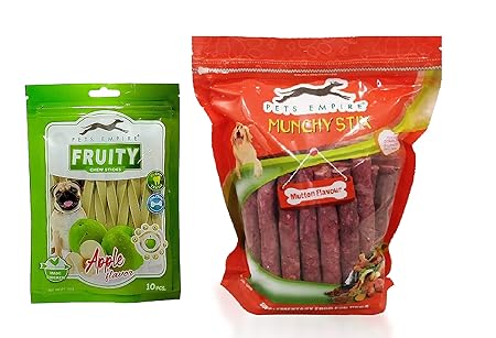 Pets Empire Fruity Chewy Sticks Pest Dental Stick Dog Treats Provides Health Benefits Apple Flavor Weight 120 GMS + Pets Empire Munchy Sticks, Mutton, 500 GMS