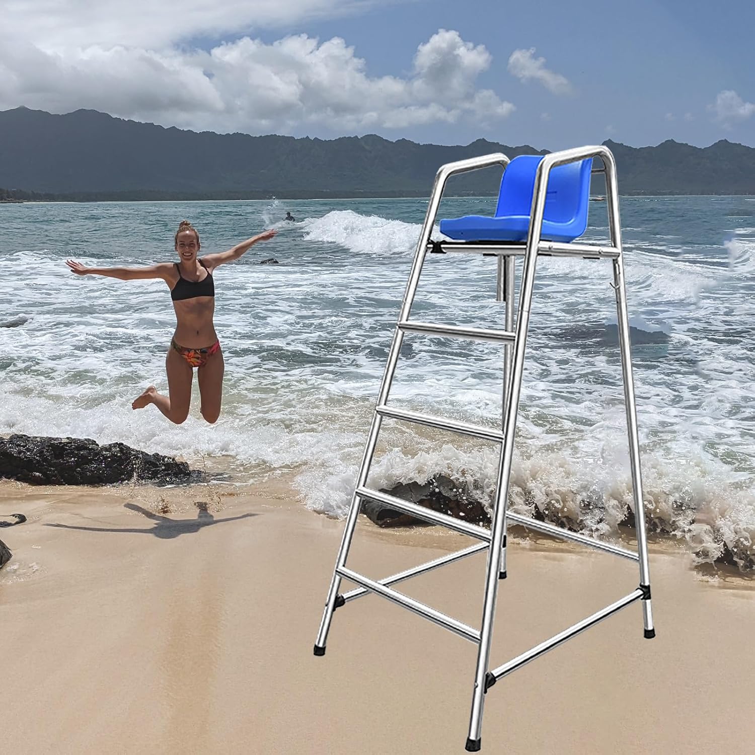 Stainless Steel Lifeguard Chair for Water Parks - 1.2m, 1.5m, 1.8m Adjustable Poolside Life-Saving Equipment with Detachable Ladder, Indoor/Outdoor Use