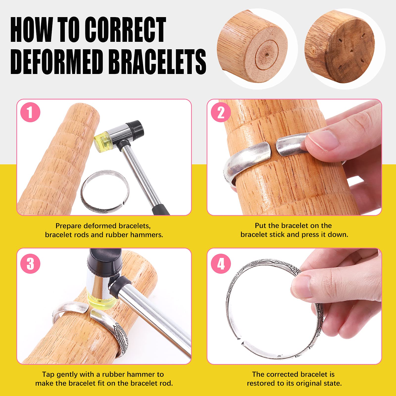 Mardatt 5 Pcs Jewelry Ring Bracelets Sizer Tools Measuring Set Includes Wooden Step Bracelet Mandrel, Rubber Hammer, Wire Bending Pliers, Wrist and Finger Sizer for Jewelry Making Crafts - Image 7