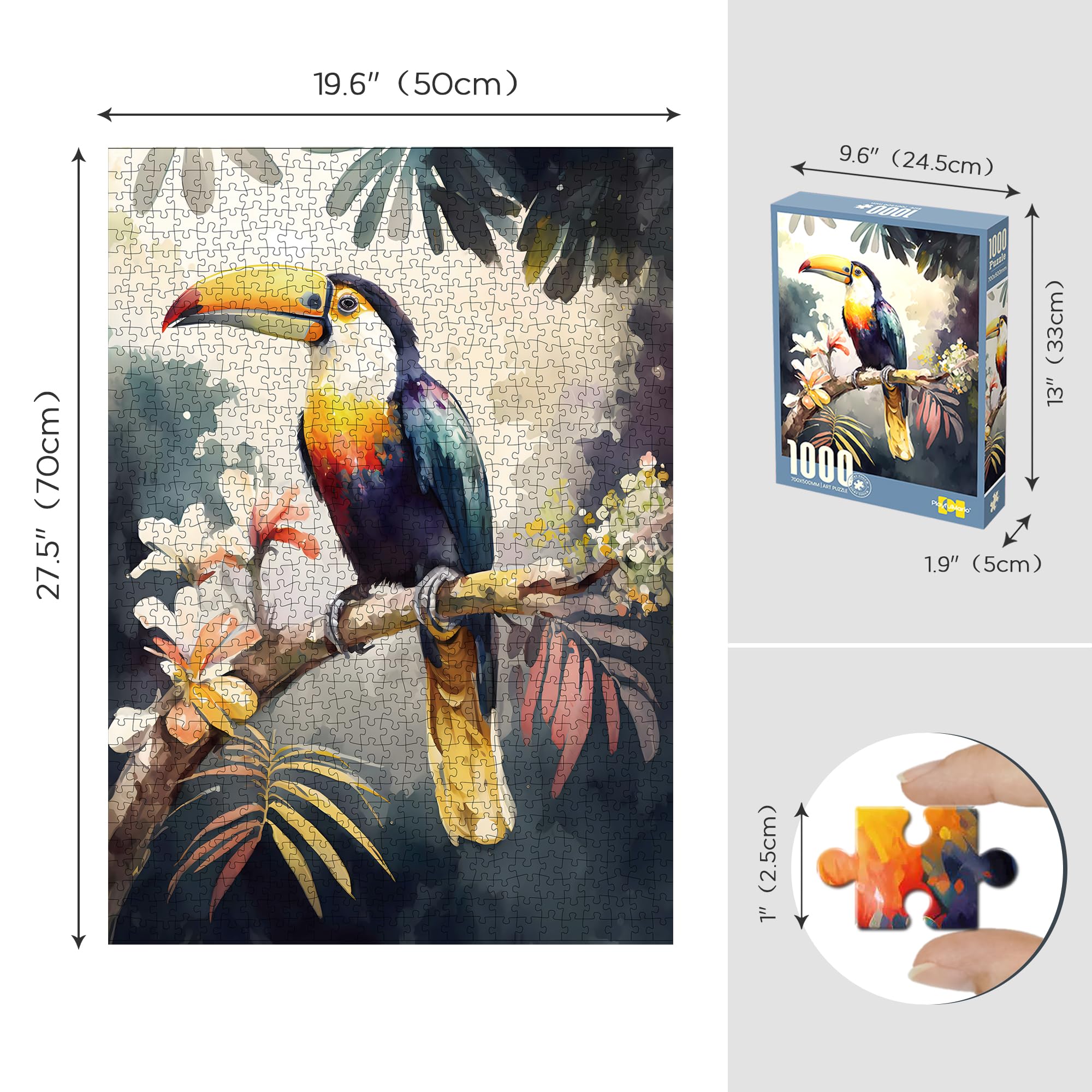 CREAFOMIFE 1000 Piece Jigsaw Puzzle for Adults Oil Painting Style Toucan Large Puzzle, Gift for Adult Puzzle Lovers(70 x 51 cm) - Image 2