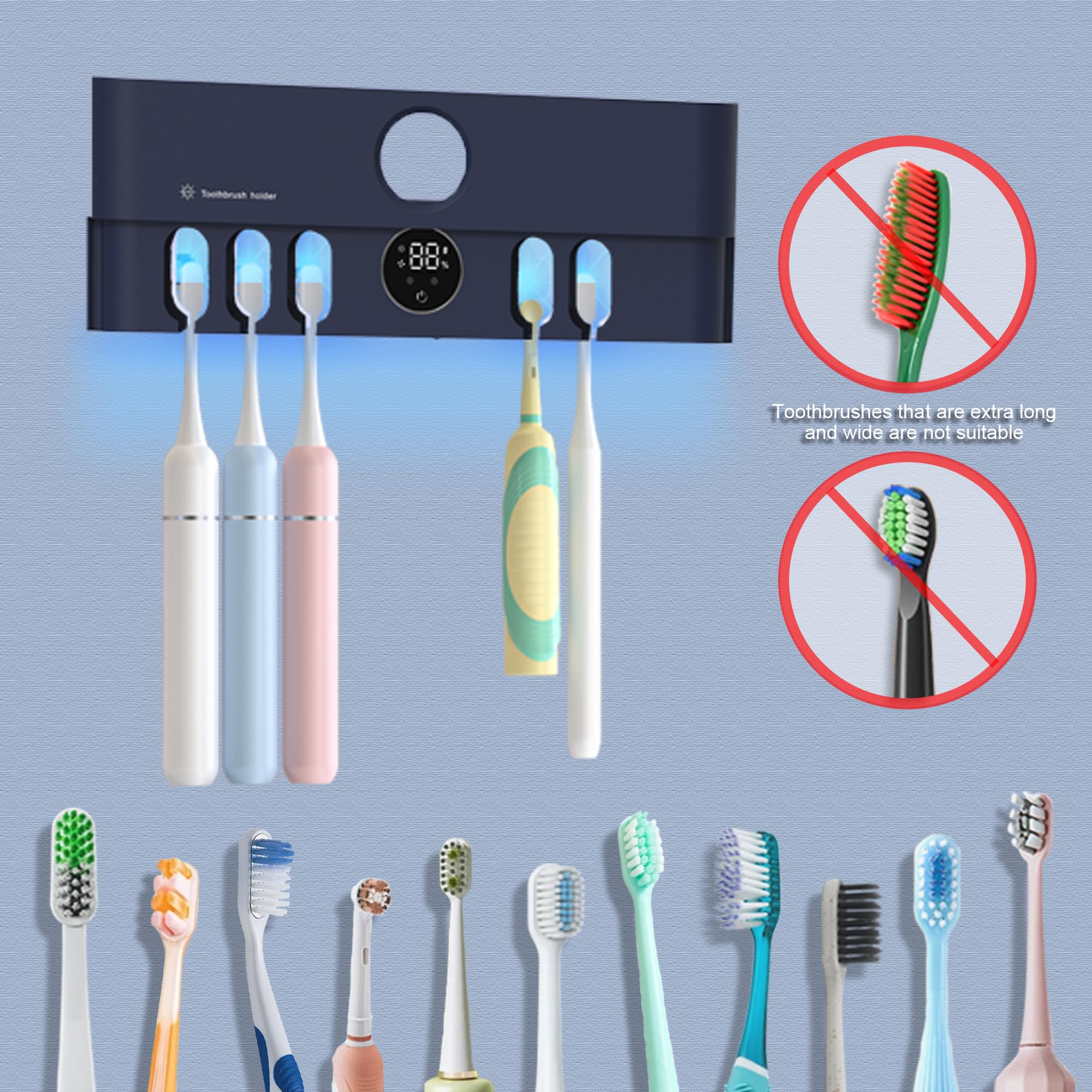 Soporte para cepillo de dientes múltiple montado en la pared para baño, recargable, limpieza y secado, tapa de apertura y cierre inteligente