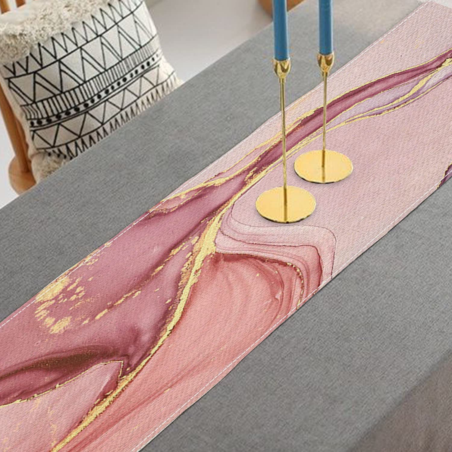 Marmor-Tischläufer 33x180 Cm – Goldgraues Design, Aus Leinen, Rutschfest, Für Küche, Esszimmer, Couchtisch