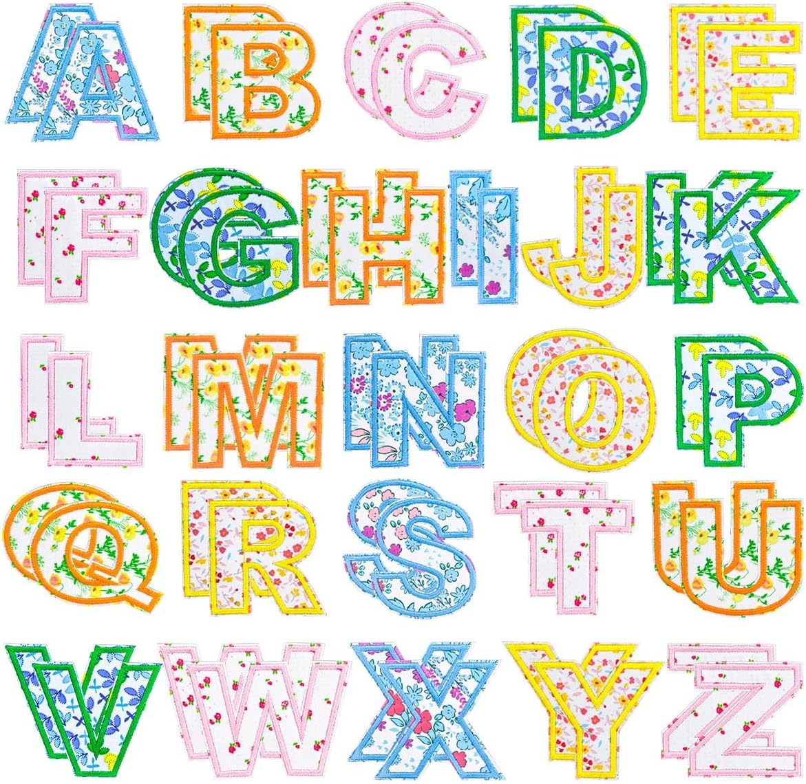 96PCS Floral Letter Patches Self-Adhesive Embroidered Flower Letters Bow Heart Patch Stickers Cute Varsity Fabric Applique for DIY Clothing Jackets Backpacks Phone Case Trucker Hats Bags Repair Crafts