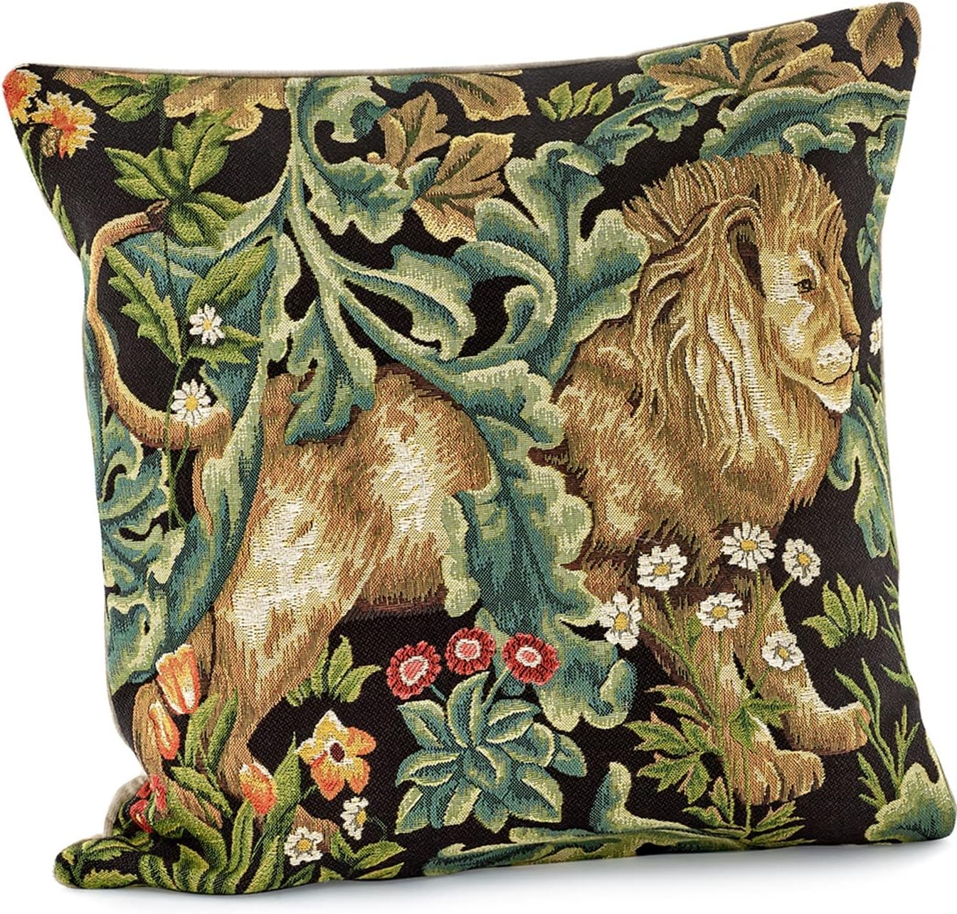 Yapatkwa Belgian Tapestries, Black Forest Wolf, Decorative Woven Tapestry Pillow / Cushion Cover, 18" x 18", Wm Morris Design