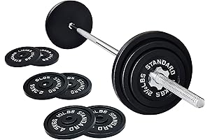 Signature Fitness Cast Iron Standard Weight Plates with 5FT Standard Barbell