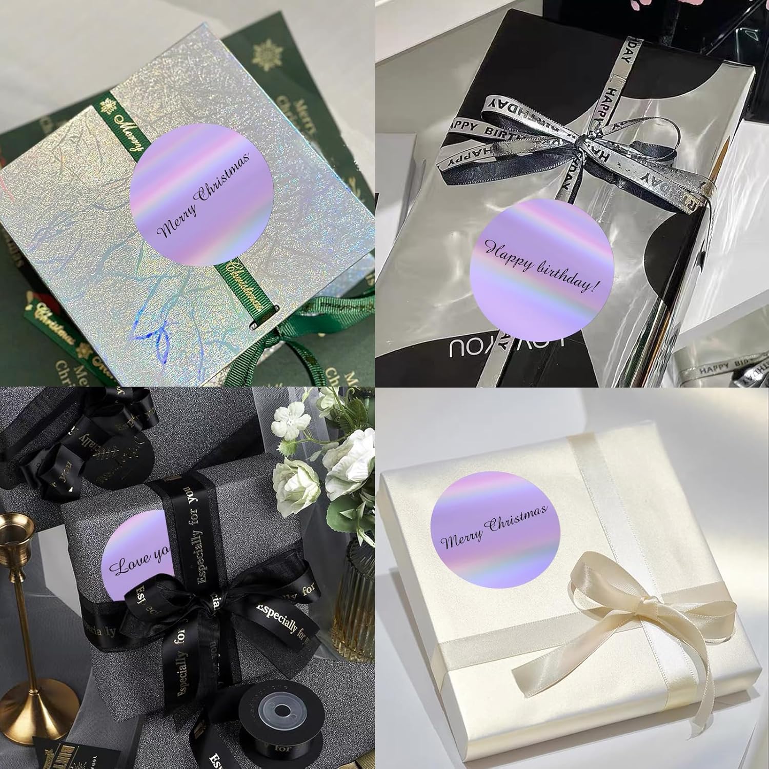 3" Holographic Direct Thermal Label Stickers, Round Printable Rainbow Glitter Thermal Printer Sticker Labels for Gift Wrapping, Self-Adhesive DIY Custom Logo Design- Holographic Purple - Image 5