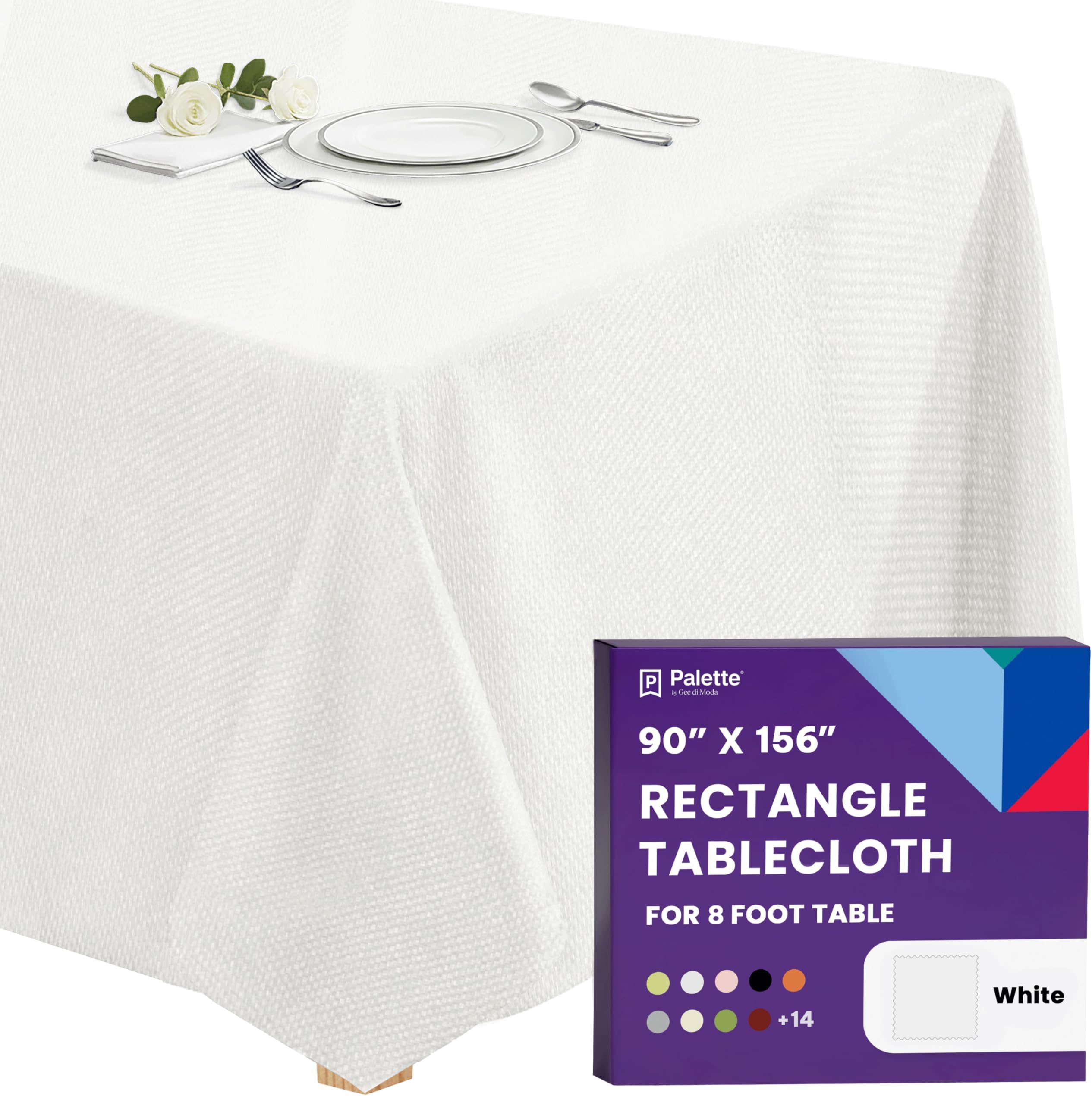 Gee Di Moda Rectangle Tablecloth - 90 x 156 Inch - White Rectangular Table Cloth for 8 Foot Table in Washable Polyester - Great for Buffet Table, Parties, Holiday Dinner, Wedding & More
