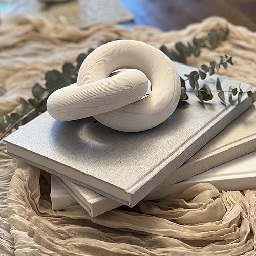 Miniatura 5 de Juego de libros decorativos con una cadena de maderaaccesorio de nudo, juego de libros de lino, juego de 3 libros de lino real para decoración,