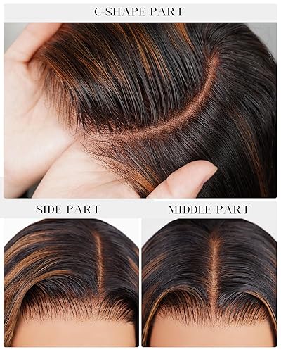 Miniatura 5 de Arabella Pelucas de cabello humano sin pegamento de 5 x 6 pulgadas, con reflejos 1B30, encaje frontal, densidad del 210 %, precortadas, sin