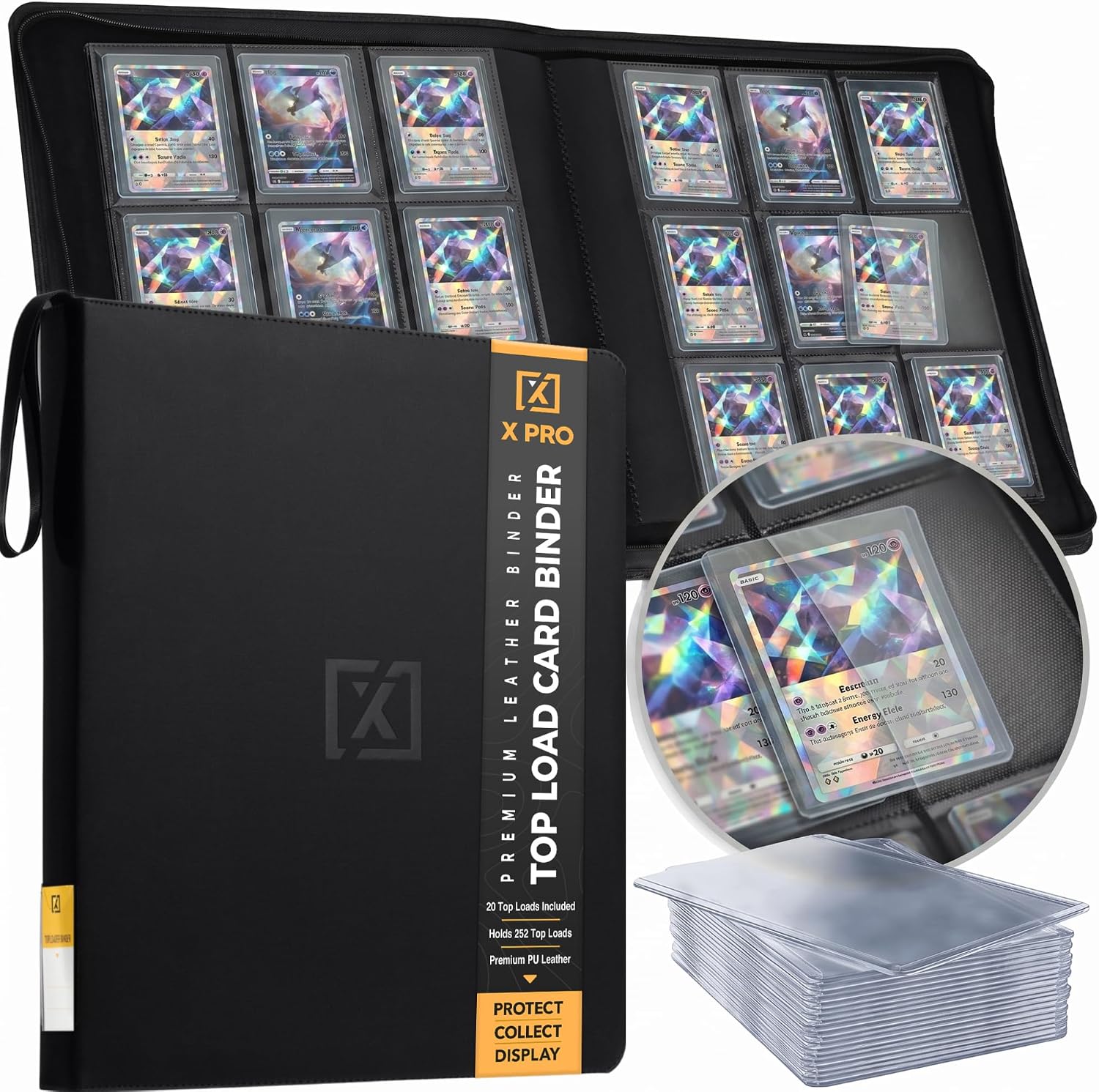 X PRO Top Load Card Binder – Compatible with Top-loading Card Cases – Fits 252 | 20 Premium Loaders Included | 9-Pocket Ringless Double-Sided Pages | Premium Storage for TCG & Sports Cards
