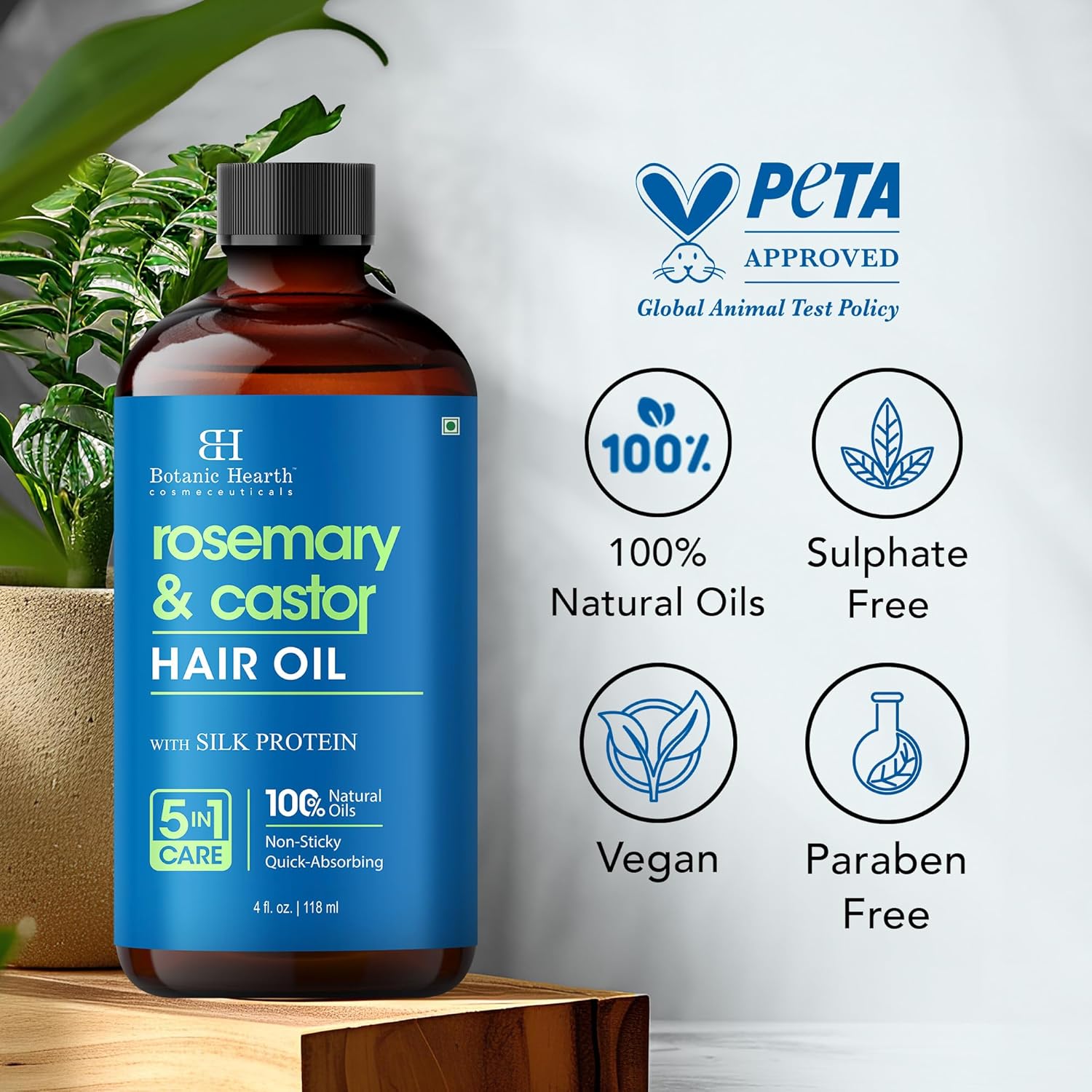 Botanic Hearth Hair Oil for Hair Growth | Strengthening Dry, Frizzy, Damaged Hair & Scalp Treatment | No Parabens or Harmful Sulfates | All Hair Types | Rosemary Castor Hair Oil - 4 Fl Oz - Image 3