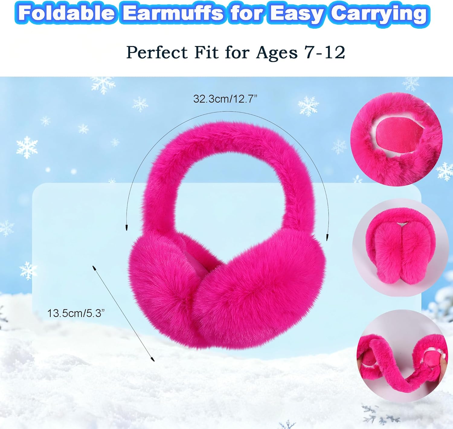 LiuSuper Kids EarMuffs Gloves Set, Foldable Fluffy Winter Ear Warmer Touchscreen Mittens for Skiing SnowPlay Girls Boys 7-12Y - Image 3