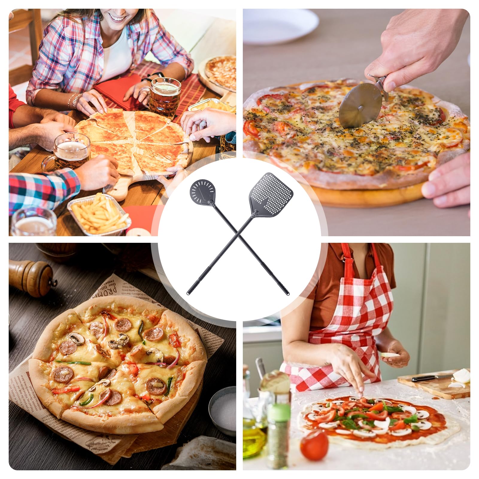 30CM & 23CM Pala per Pizza Forata Professionale in Alluminio Anodizzato Duro Pizza Paletta 120CM