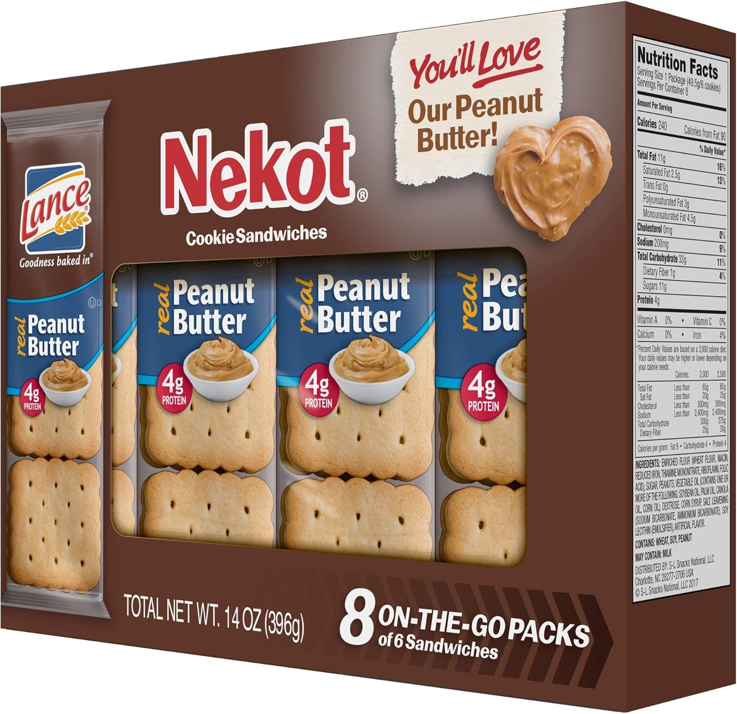 Buy Lance Nekot Sandwich Cookies, Peanut Butter, 8 Ct, (Pack of 12