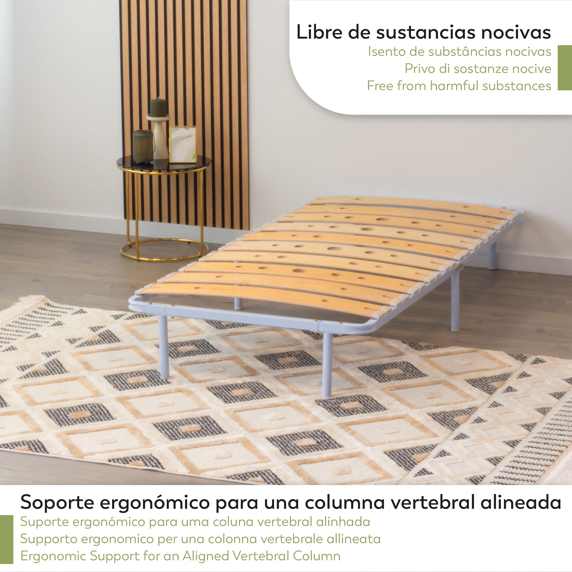 Somier Austen IF17 100x200 cm con Lamas de Madera de Abedul Amortiguadas, Estructura Metálica Blanca, Altura de 23cm con Espacio de Almacenaje Inferior