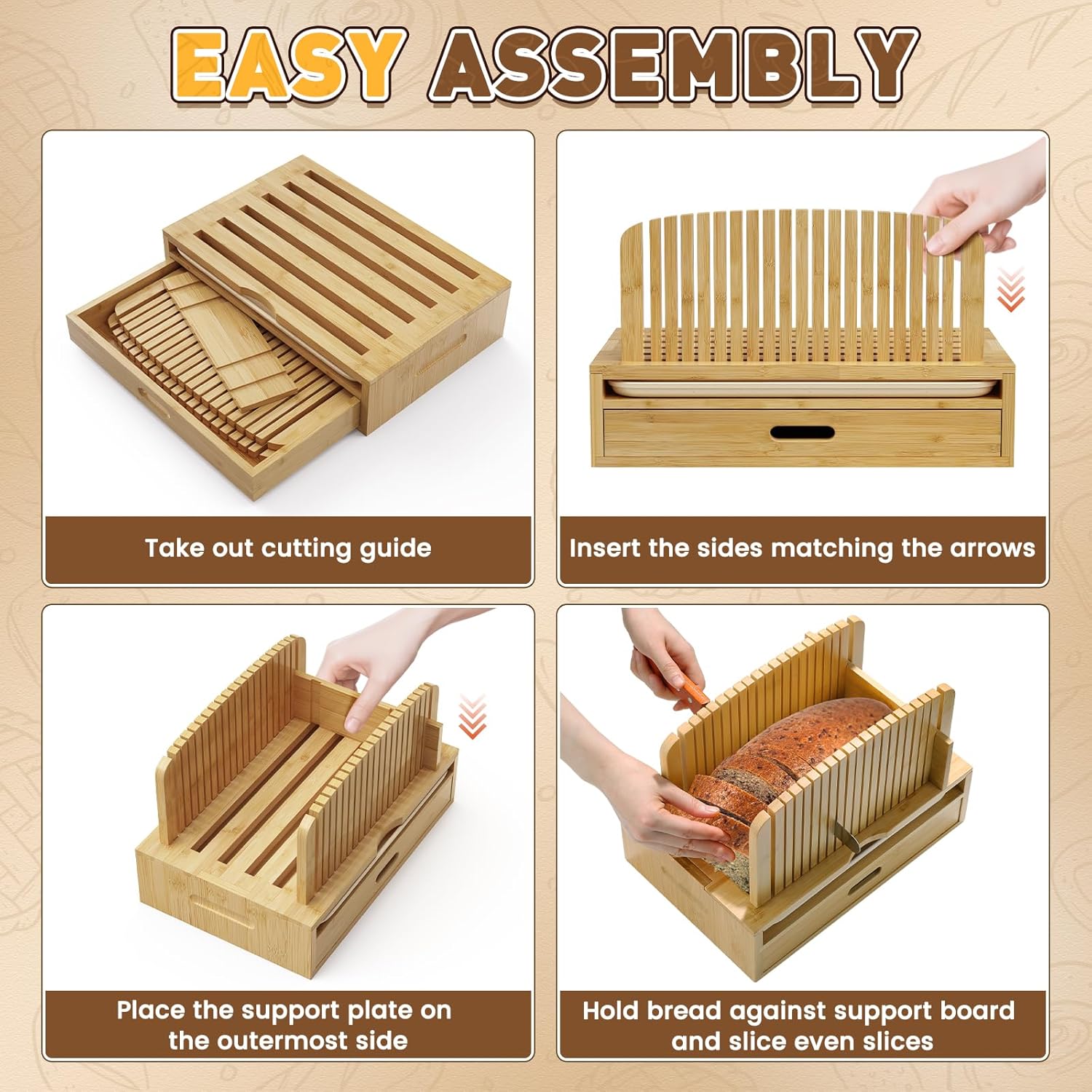 Bamboo Bread Slicer for Homemade Bread Adjustable Width Slicing Guides, Compact Loaf Cutter for Perfect Slices