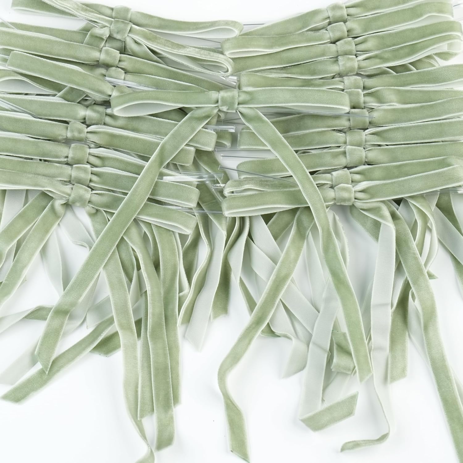 Condition photo showing New/Like New for sage green velvet ribbon christmas bow 5 x 7 inches premade dusty sage bows for christmas tree hanging decorations gift wrapping wreaths crafts outdoor indoor home decor wedding, pack of 24 sage green 5" x 7"