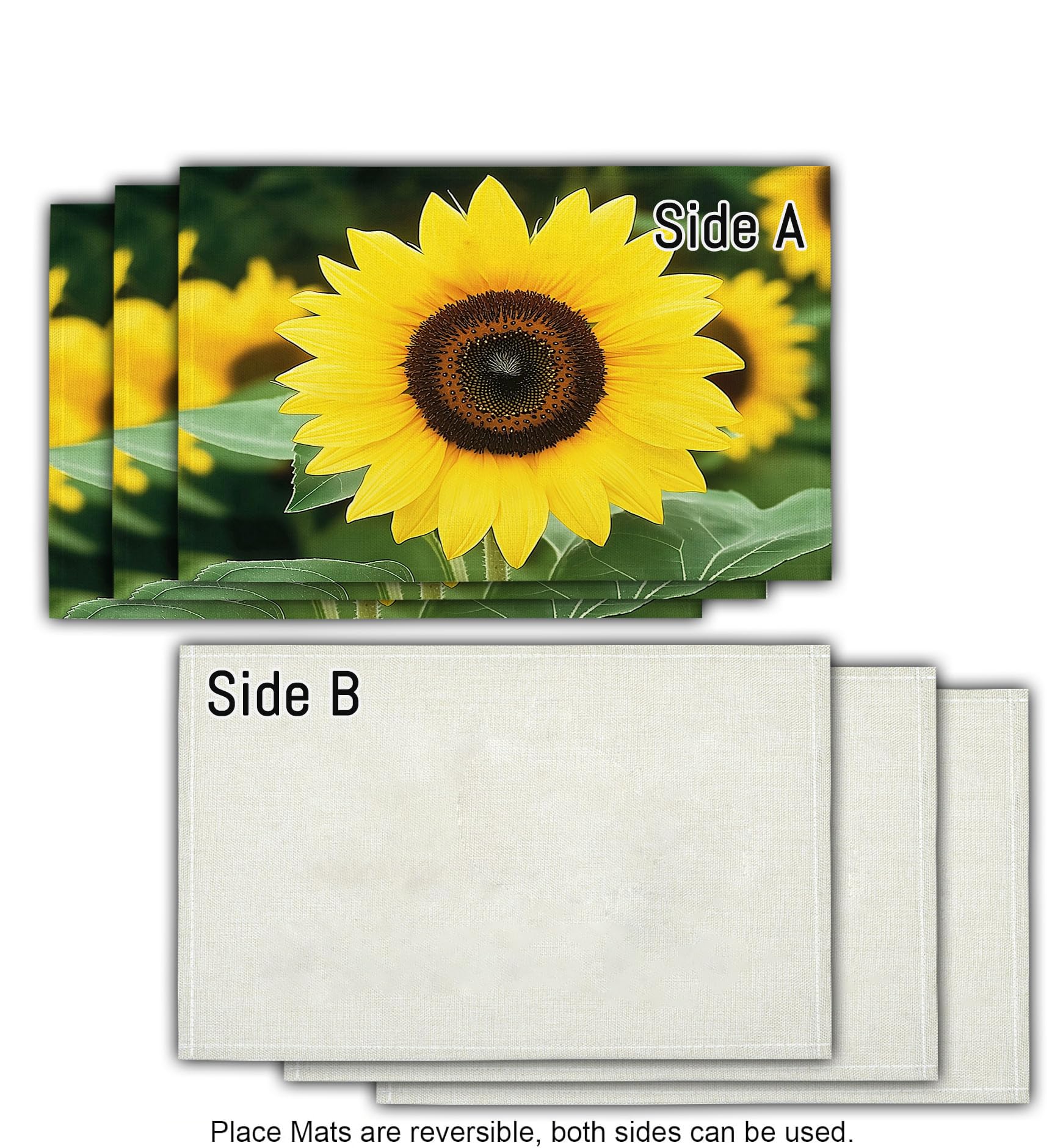 Set di 8 Colazione Stoffa 30x45cm, Natura Girasole Cotone e lino Tovagliette Americane Lavabili, Tovagliette Giallo Petali per Primavera Vacanze Cucina Feste, Pasqua