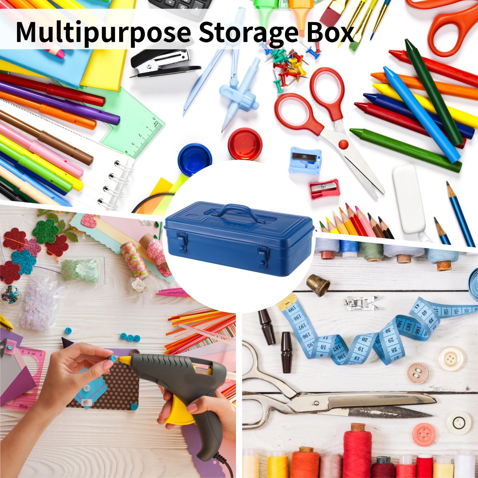 Stalowe pudełko do przechowywania z uchwytem i pokrywą na zawiasach, duża prostokątna metalowa skrzynka na narzędzia, podwójna bezpieczna klamra organizer na stemple do scrapbookingu, artykuły