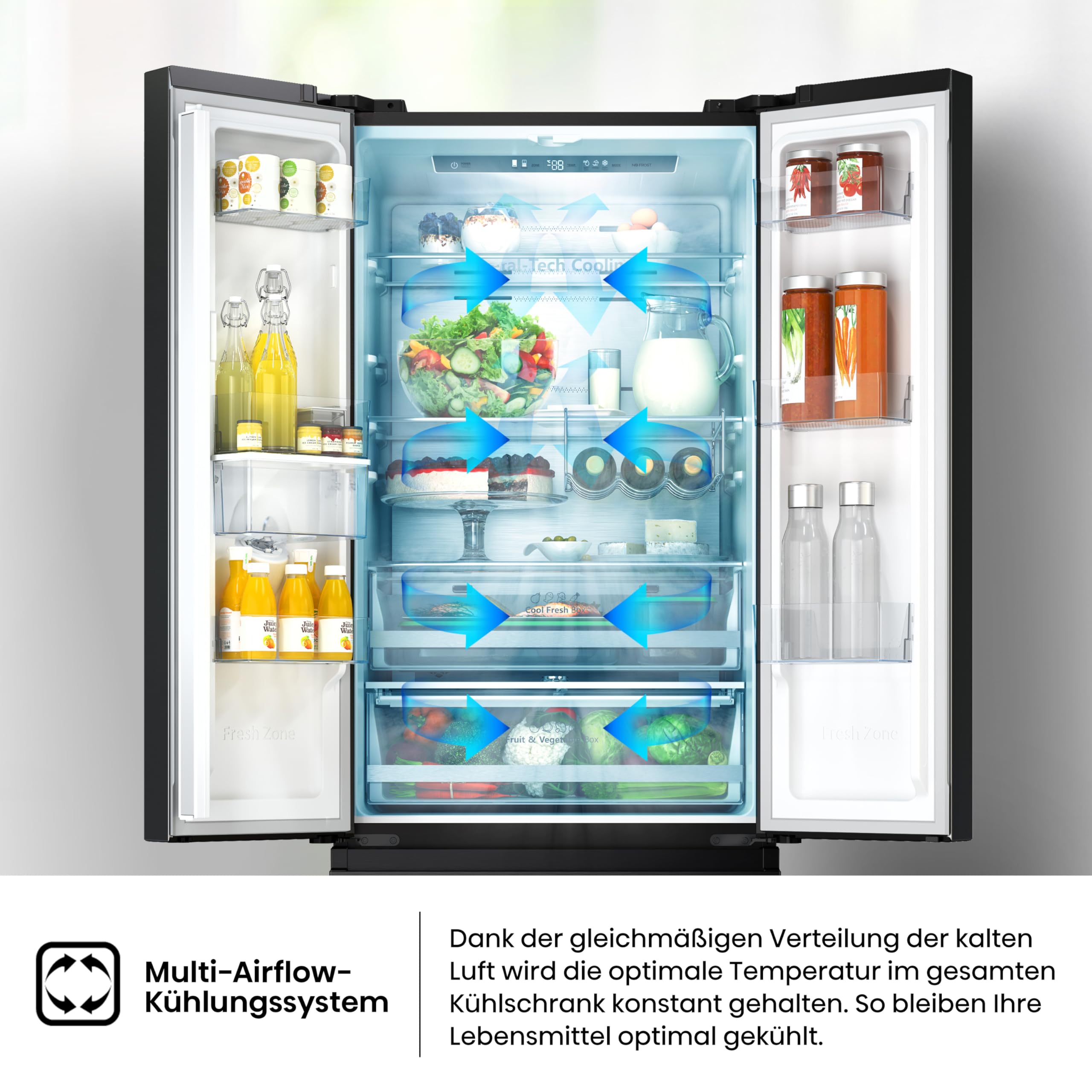 Hisense RF632N4WFE French Door Kühlschrank mit Wasserspender 70cm 485L Schwarz Energieklasse E
