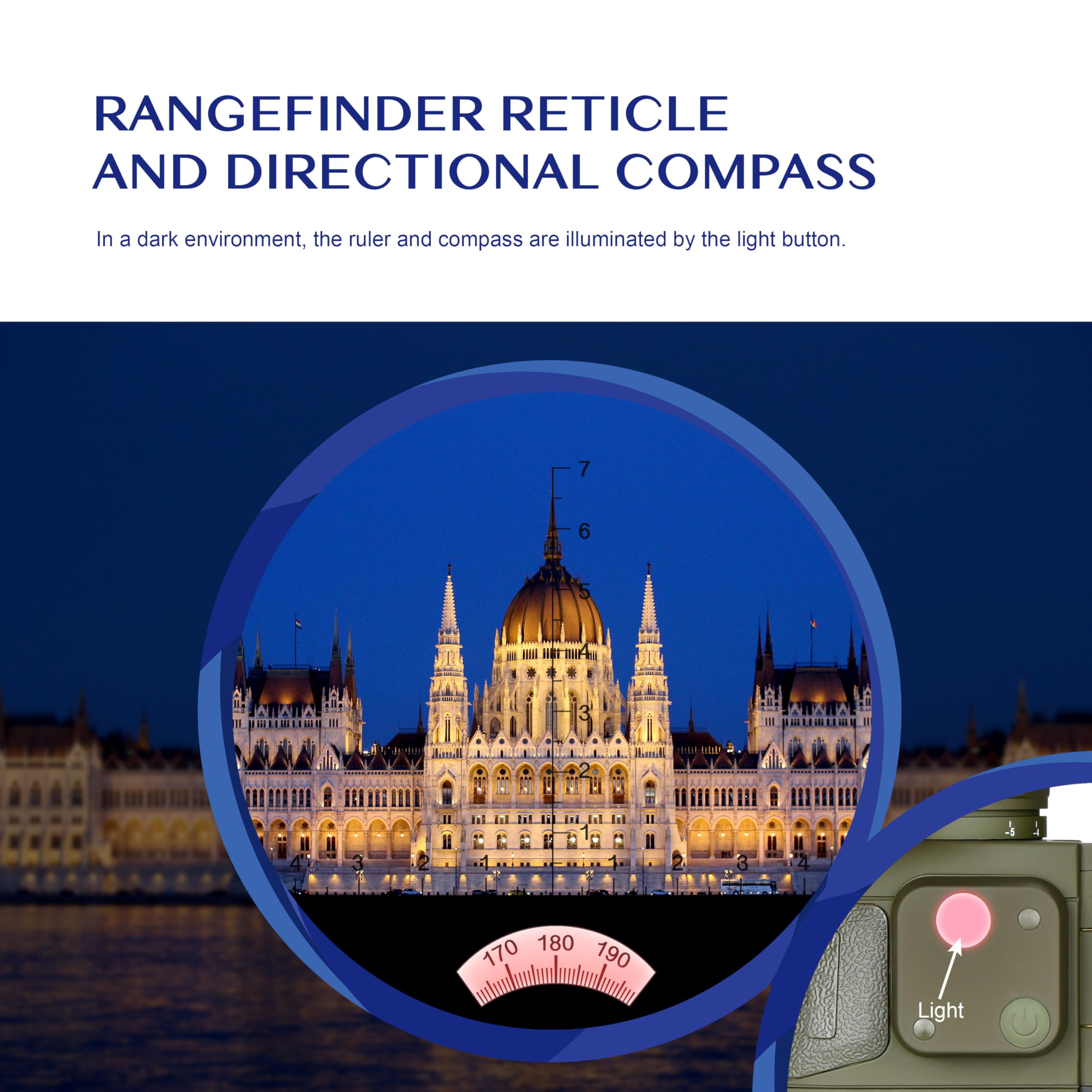 Aomekie Fernglas mit Entfernungsmesser Nachtsicht Kompass 10X50 Ferngläser Feldstecher Wasserdicht BAK4 FMC mit Tasche und Gurt
