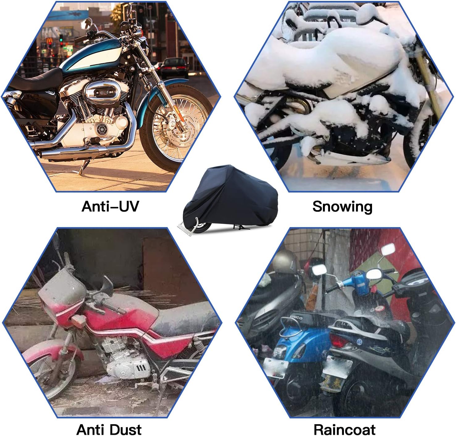 Rich Choices Motorcycle Cover Universal 104" Weather Waterproof Sun Outdoor Protection Durable with Lock-Holes & Storage Bag for 96.5 Inch Motorcycles Like Honda, Yamaha, Suzuki, Harley and More