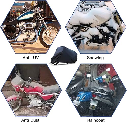 Miniatura 3 de Cubierta negra para motocicleta para todas las estaciones, resistente al viento, impermeable, protección al aire libre, para scooter, tour,