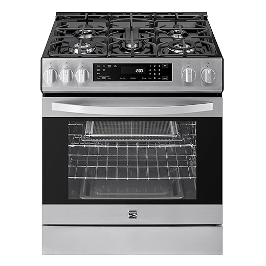 Kenmore 2276843 5.6 cu. ft. Front Control Gas Range Oven with 5 Burners - Fan Convection, Air Fry, Self Clean, Turbo Boil+, Chrome Racks, Cast Iron Grates, Wok Ring, LP Kit - Stainless Steel