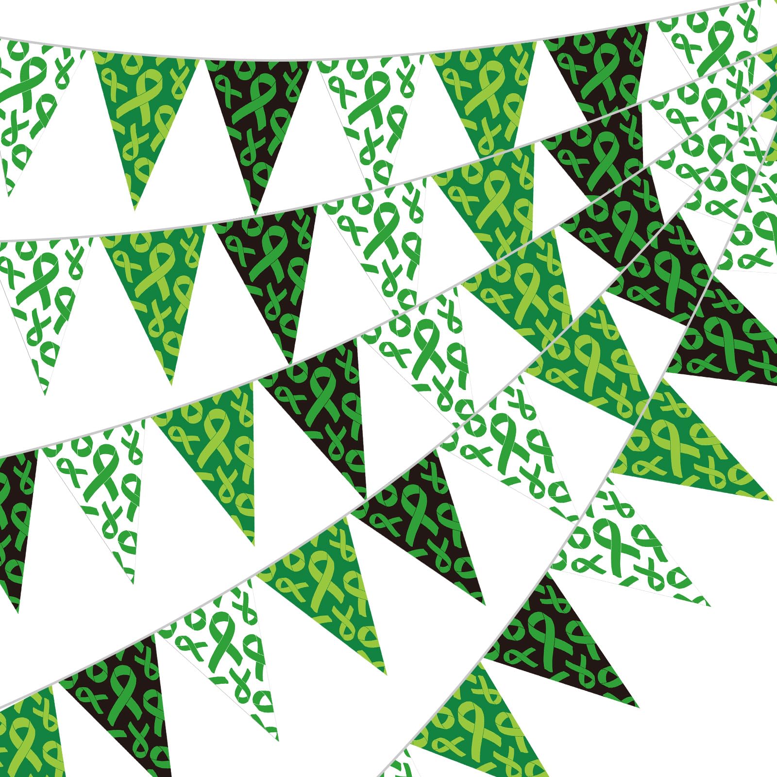 Tatuo 5 Pcs 49 ft Mental Health Awareness Decoration Green Ribbon Pennant Banner Mental Health Triangle Flag for Month Decorations Supplies