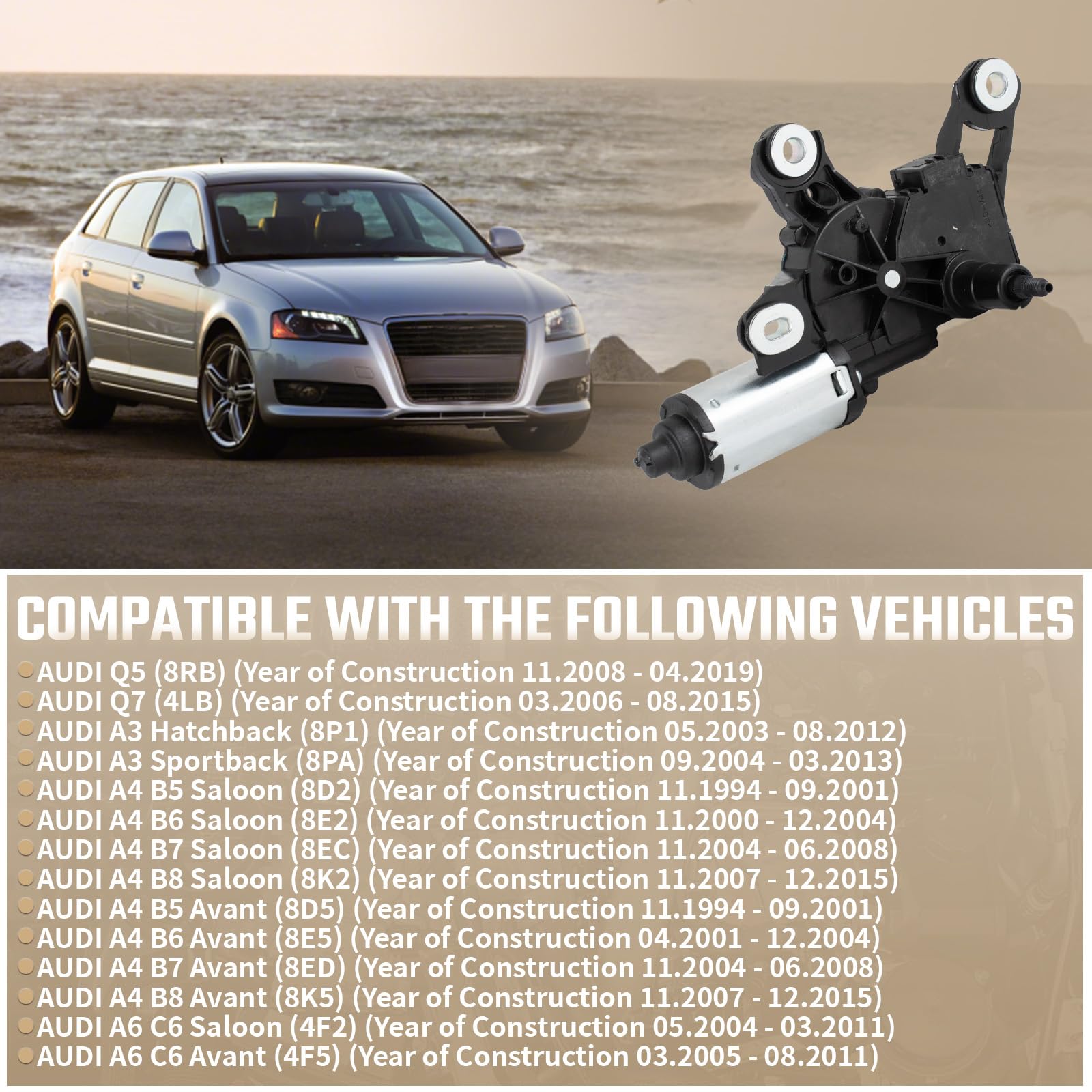 8E9955711A - Motore per tergicristallo posteriore, ricambio per A3 8P1 8PA A4 8D2 B5 8K2 B8 A4 Avant A6 C6 Q5 Q7 8E9955711E 579603