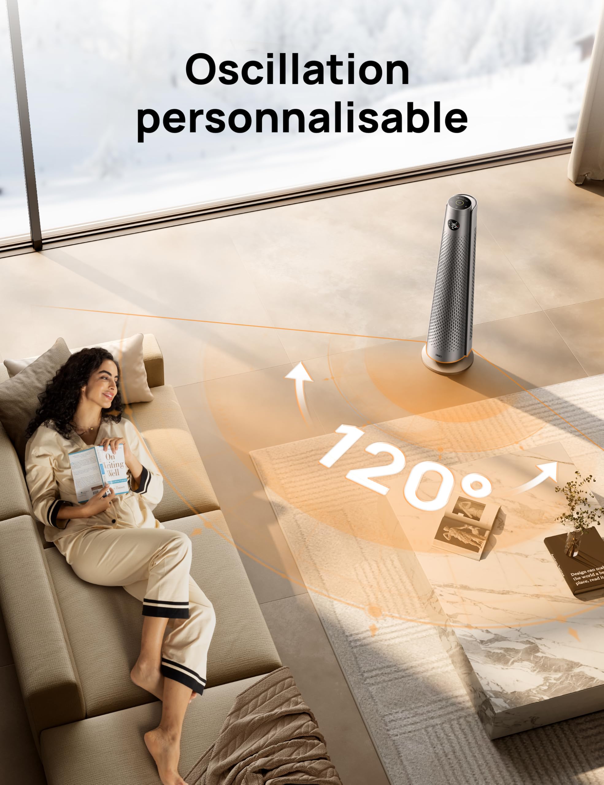 Dreo Chauffage soufflant éco-énergétique 2000W avec télécommande, 25 dB silencieux, oscillation 120°, thermostat, 5 modes 3 vitesses, protection 7 niveaux, minuterie 12h, chauffage céramique PTC