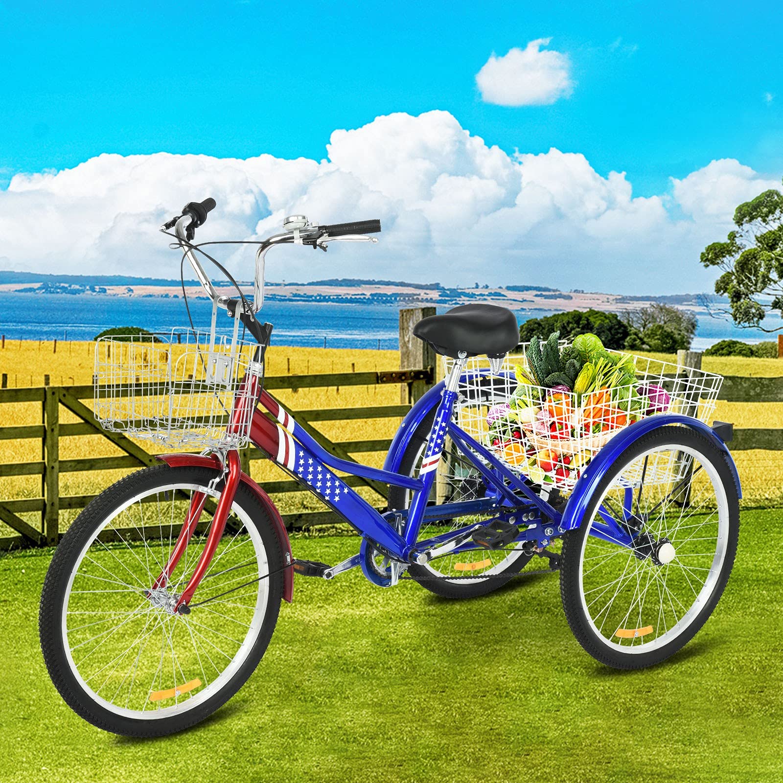 Buy 24Inch Adults Trikes Bike with Large Basket Adult Tricycle Three