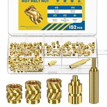Vibit 152 Pcs Threaded Inserts for Plastic, 3 Sizes of M3 Heat Set Inserts with Soldering Tip & Adapter, Brass Heat Inserts, Metric Knurled Nut Inserts Kit for 3D Printing Components
