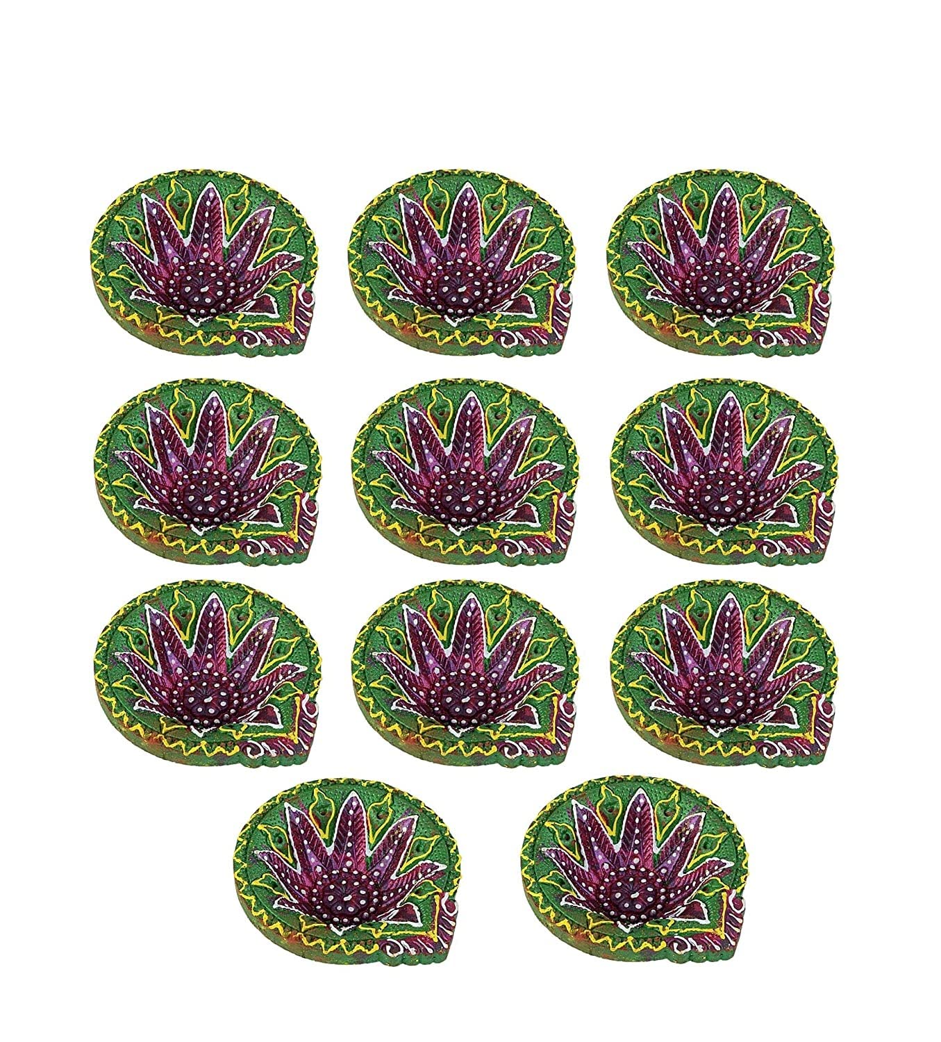 morirHandmade Set of 11 Multicolor Diwali Clay Diya for Diwali/Navratri Decorations Oil Lamp Clay Diya Tea Light Holder Indian Décor Festival Gifts Puja Items